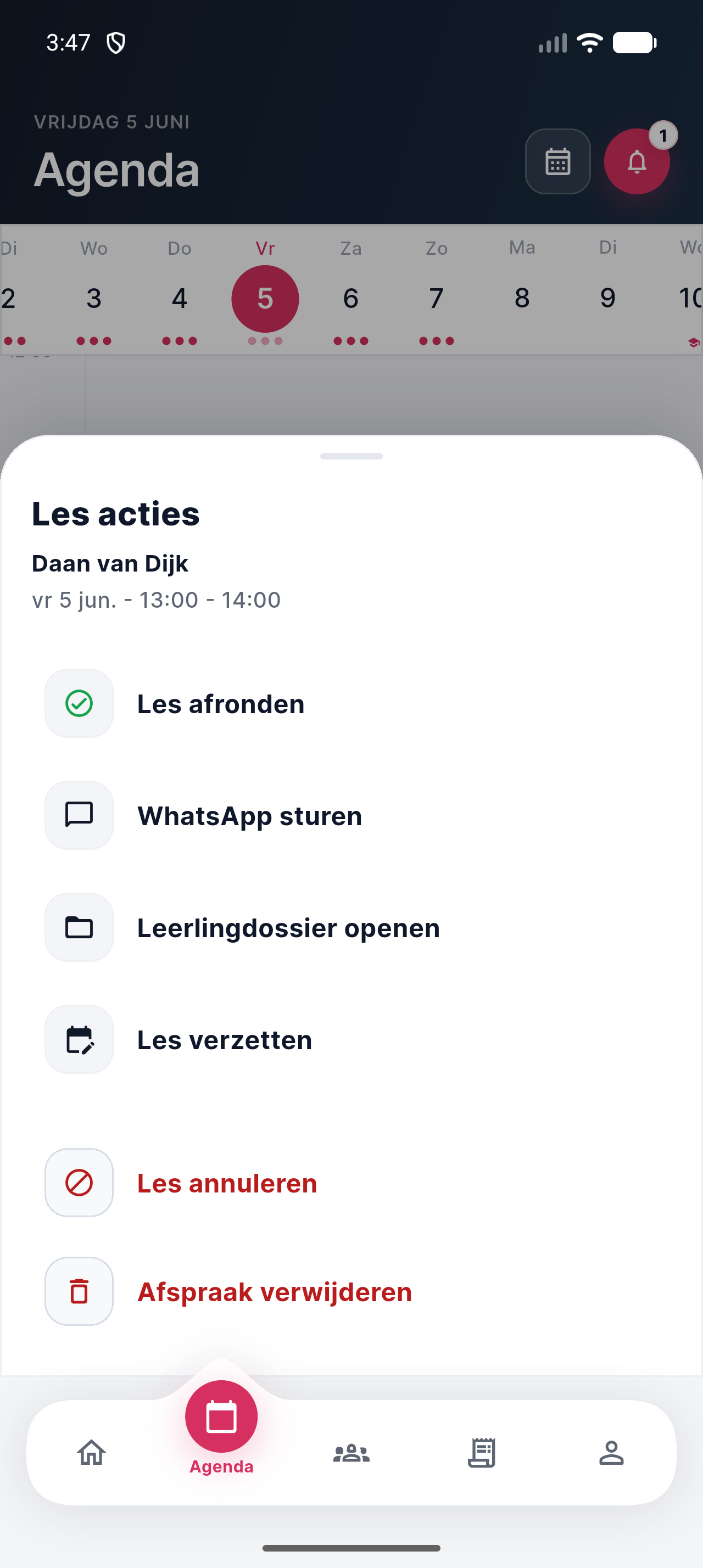 Les acties menu